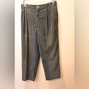 Corduroy Pleated Trousers Capri Cropped Cotton Pants Slate Green 36x34